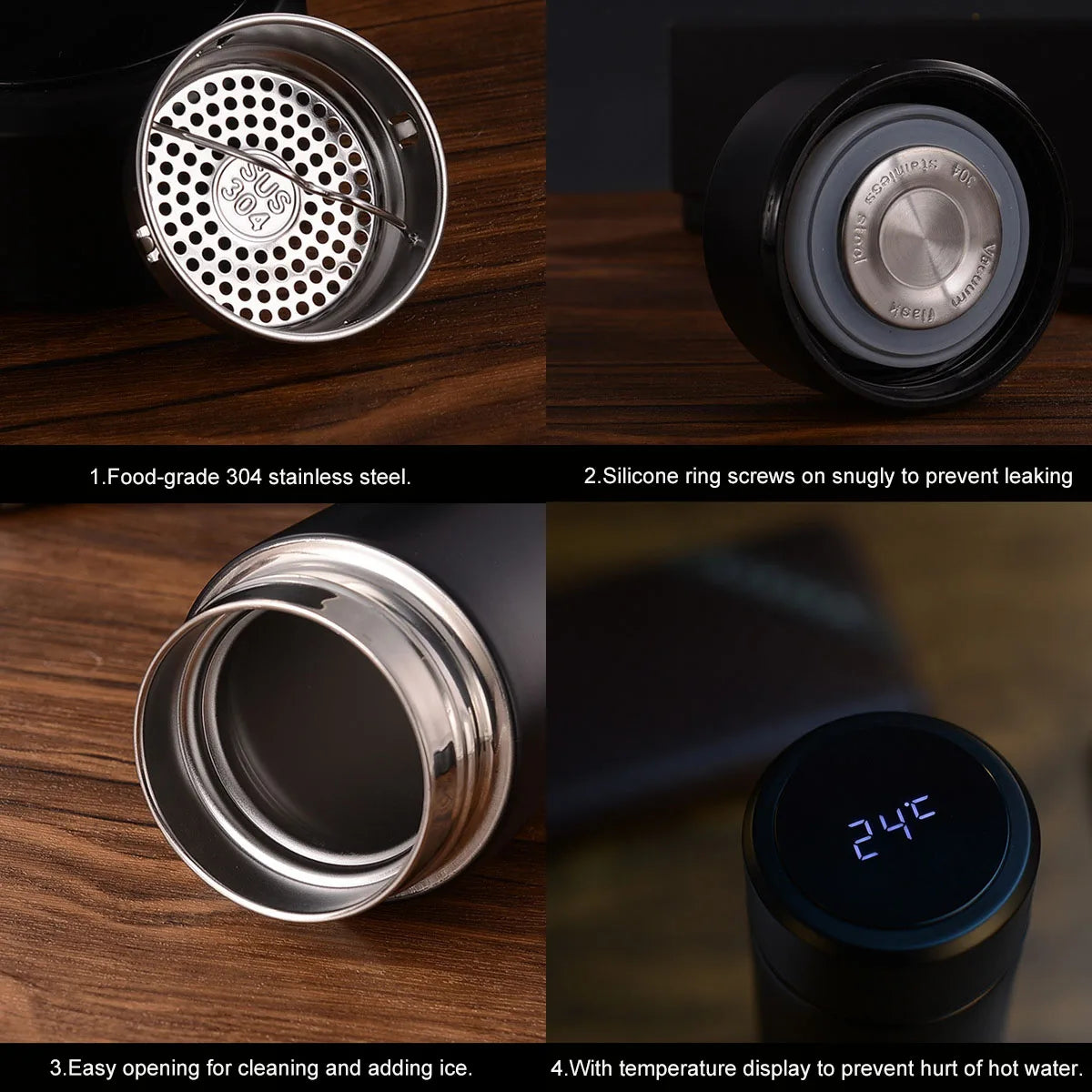 Custom Name Coffee/Tea thermos, 500ml Smart Coffee bottle, LED Temperature Display Tea Infuser Bottle, Sports Water Bottle