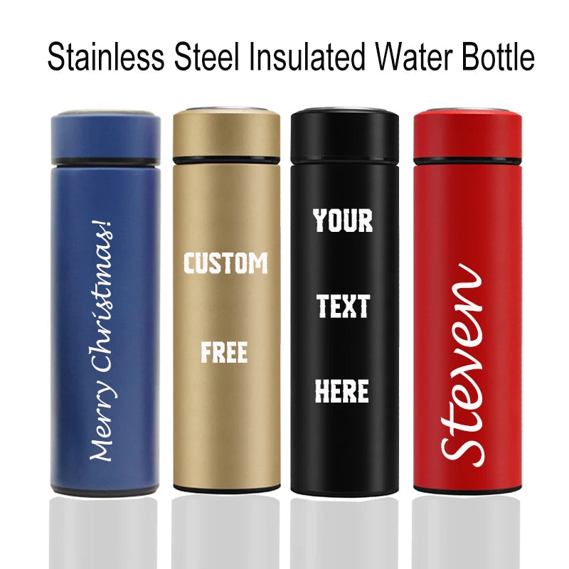Custom Name Coffee/Tea thermos, 500ml Smart Coffee bottle, LED Temperature Display Tea Infuser Bottle, Sports Water Bottle