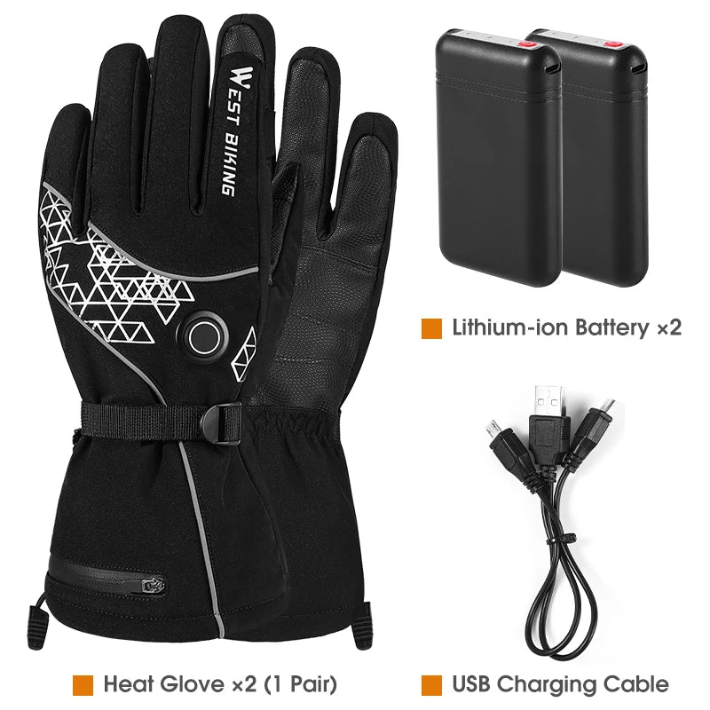 WEST BIKING Winter Heated Gloves With Power Bank Skiing Motorcycle Cycling Nonslip Touch Screen Fleece Gloves Thermal Sport Gear