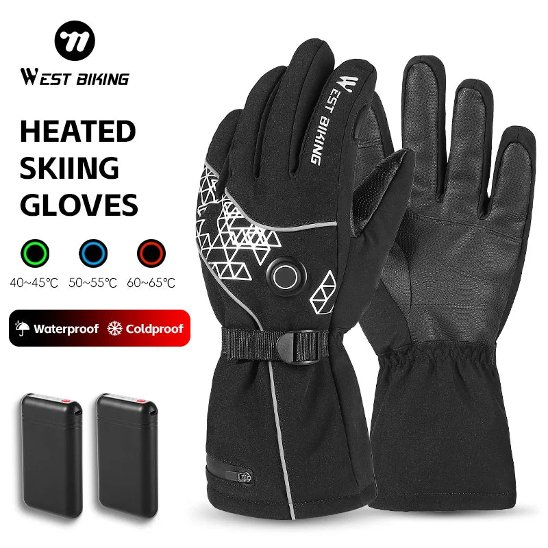 WEST BIKING Winter Heated Gloves With Power Bank Skiing Motorcycle Cycling Nonslip Touch Screen Fleece Gloves Thermal Sport Gear