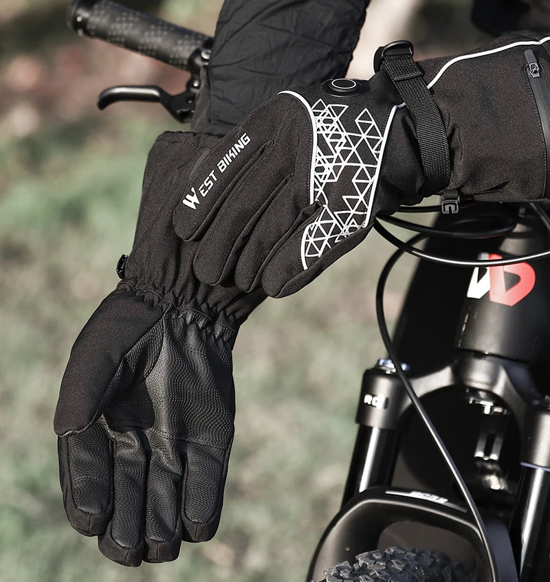 WEST BIKING Winter Heated Gloves With Power Bank Skiing Motorcycle Cycling Nonslip Touch Screen Fleece Gloves Thermal Sport Gear