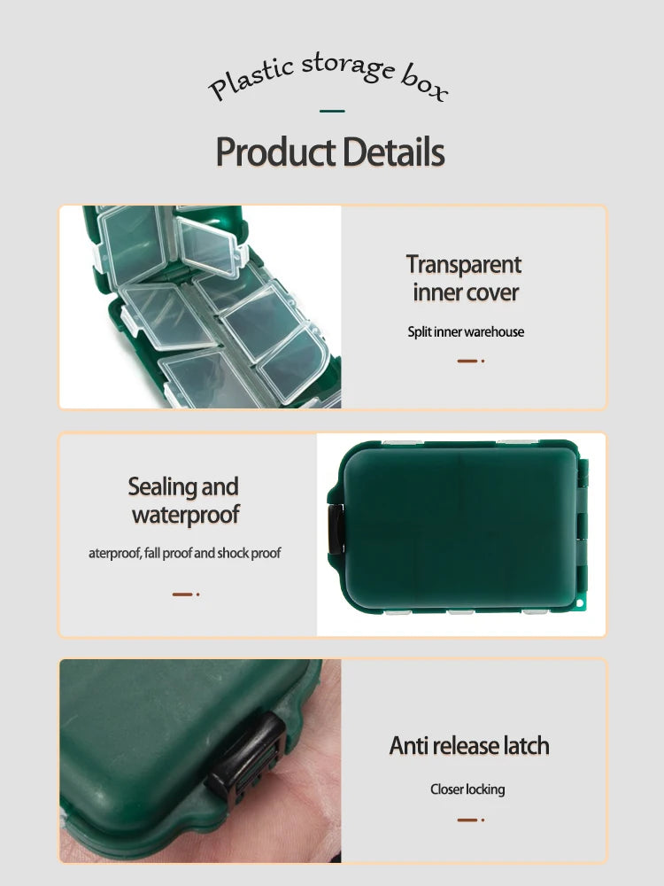 Fishing Tackle Box 10 Compartment Lure Hook Storage Case Double Sided Fishing Tool Organizer Multifunctional Bait Container