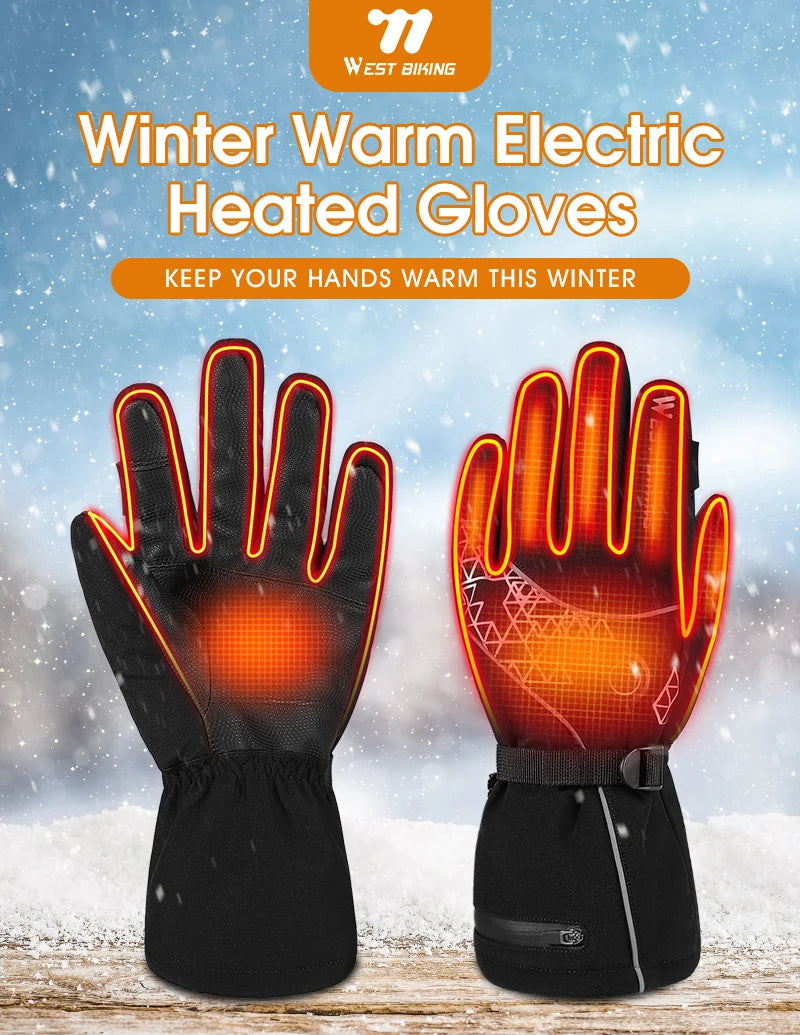 WEST BIKING Winter Heated Gloves With Power Bank Skiing Motorcycle Cycling Nonslip Touch Screen Fleece Gloves Thermal Sport Gear