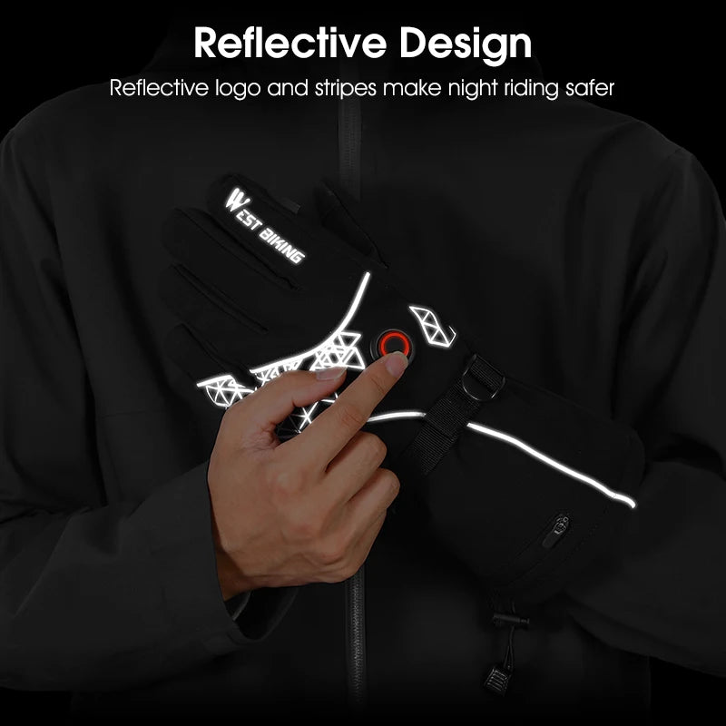 WEST BIKING Winter Heated Gloves With Power Bank Skiing Motorcycle Cycling Nonslip Touch Screen Fleece Gloves Thermal Sport Gear
