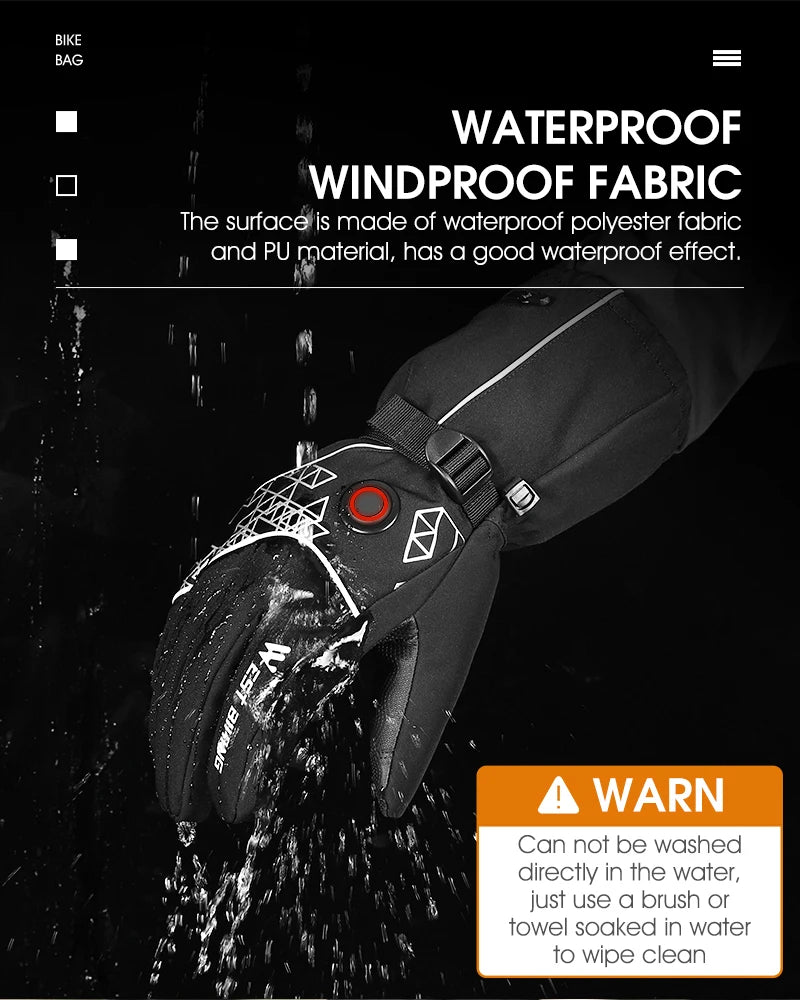WEST BIKING Winter Heated Gloves With Power Bank Skiing Motorcycle Cycling Nonslip Touch Screen Fleece Gloves Thermal Sport Gear