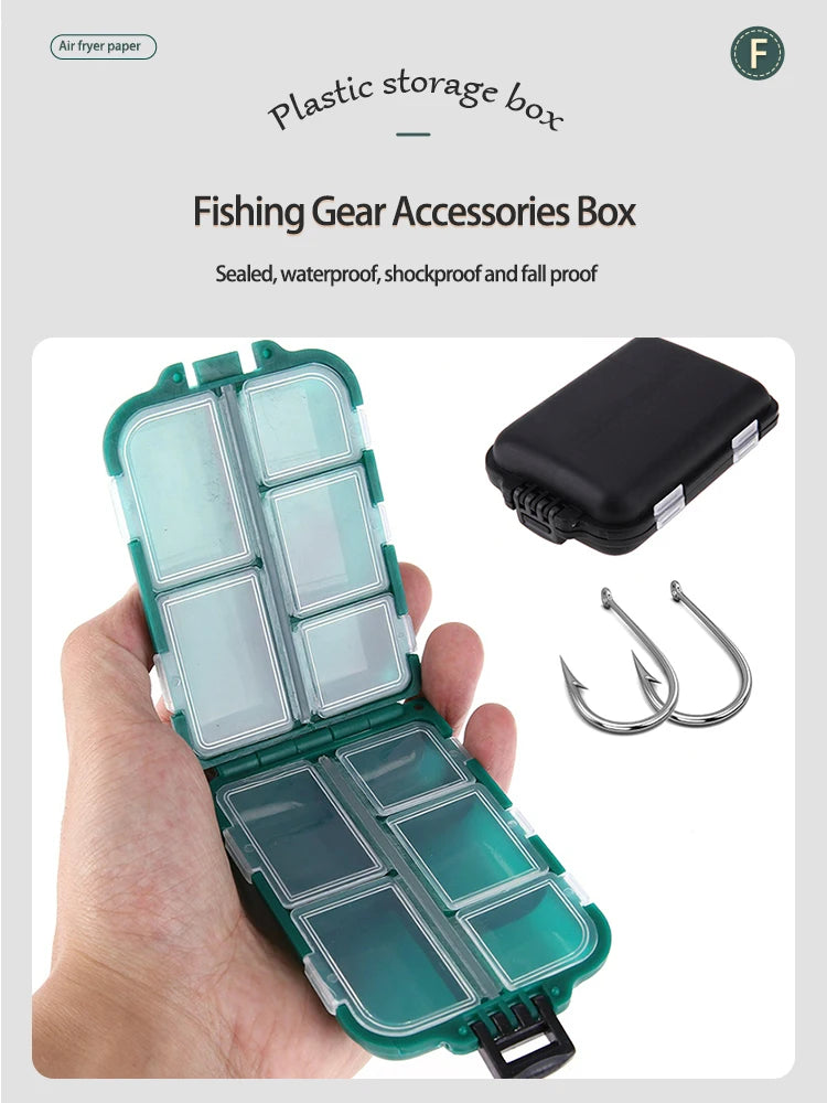Fishing Tackle Box 10 Compartment Lure Hook Storage Case Double Sided Fishing Tool Organizer Multifunctional Bait Container