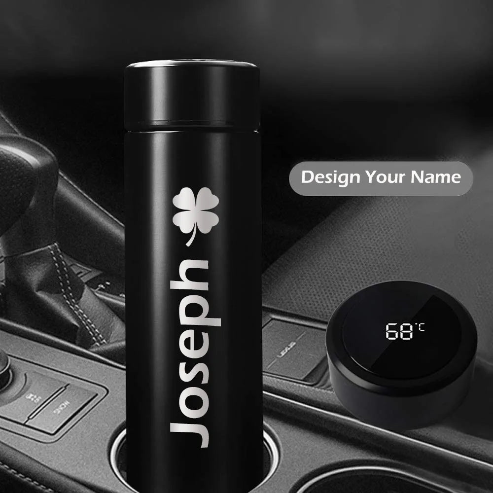 Custom Name Coffee/Tea thermos, 500ml Smart Coffee bottle, LED Temperature Display Tea Infuser Bottle, Sports Water Bottle