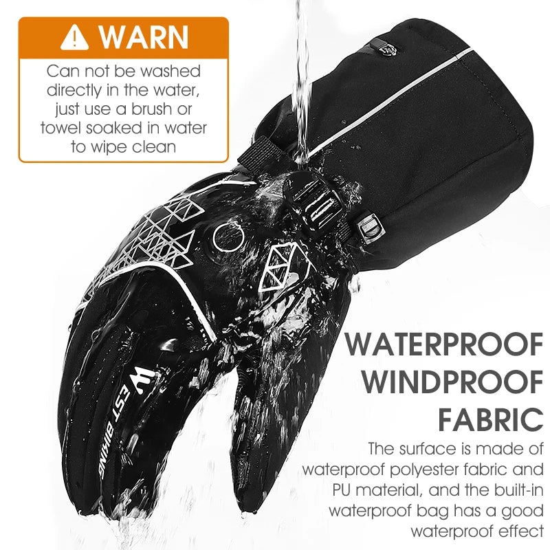 WEST BIKING Winter Heated Gloves With Power Bank Skiing Motorcycle Cycling Nonslip Touch Screen Fleece Gloves Thermal Sport Gear