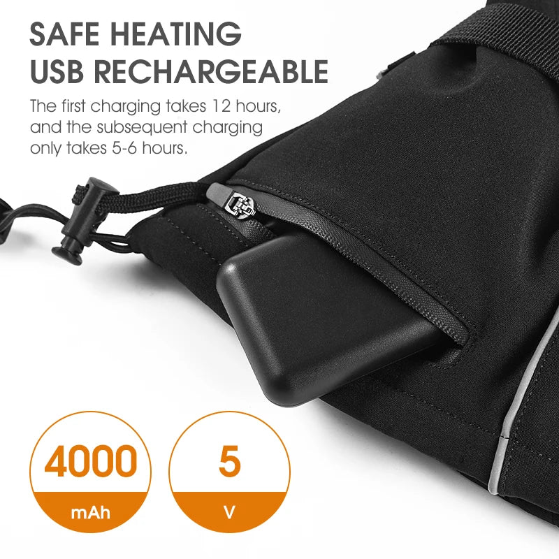 WEST BIKING Winter Heated Gloves With Power Bank Skiing Motorcycle Cycling Nonslip Touch Screen Fleece Gloves Thermal Sport Gear