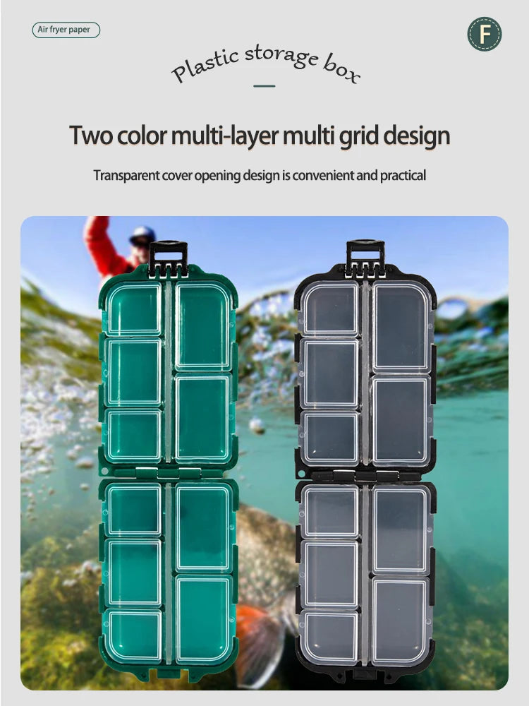 Fishing Tackle Box 10 Compartment Lure Hook Storage Case Double Sided Fishing Tool Organizer Multifunctional Bait Container
