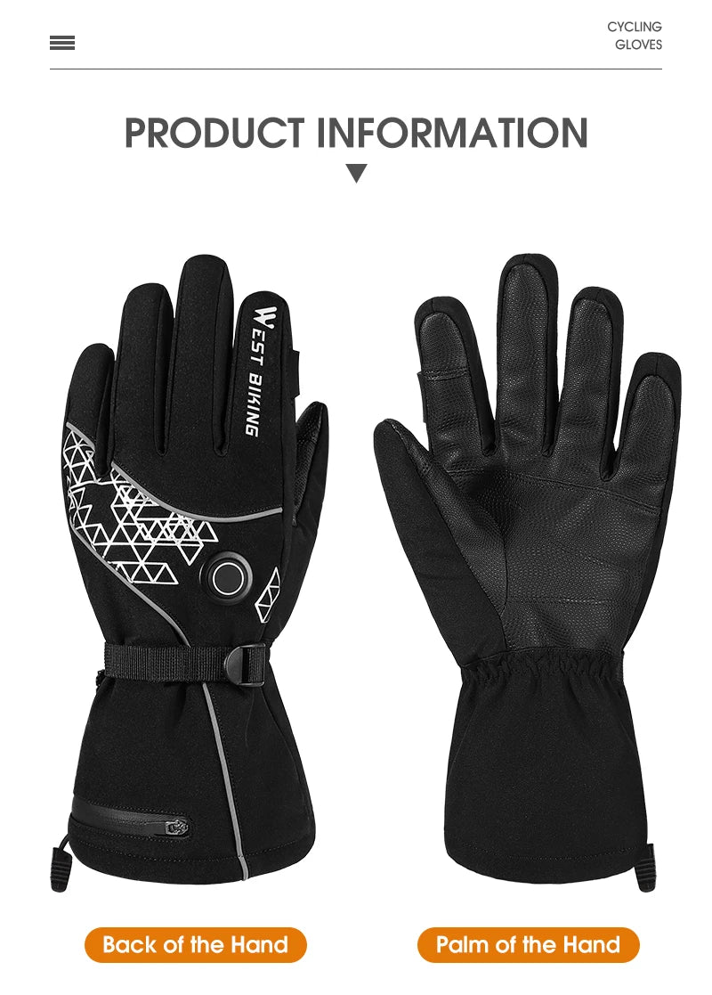 WEST BIKING Winter Heated Gloves With Power Bank Skiing Motorcycle Cycling Nonslip Touch Screen Fleece Gloves Thermal Sport Gear