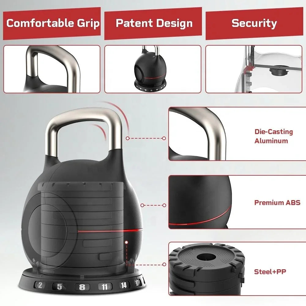 2-20 KG 7 in 1 Adjustable Kettlebell Grip for Dumbbel, Custom Logo OEM 7 in 1 Kettlebell With Adjustable Weights 20Kg 44Lb