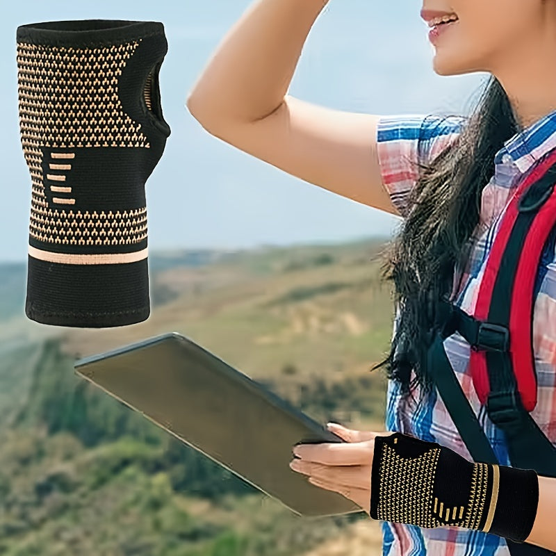 1pc/2pcs Copper Wrist Compression Sleeves, Elastic Wrist Support Sleeve Wrist Brace For Tendonitis, Arthritis, Breathable Carpal Tunnel Hand Brace For Sport, Fitness, Workout, Typing - Deni Sport Health