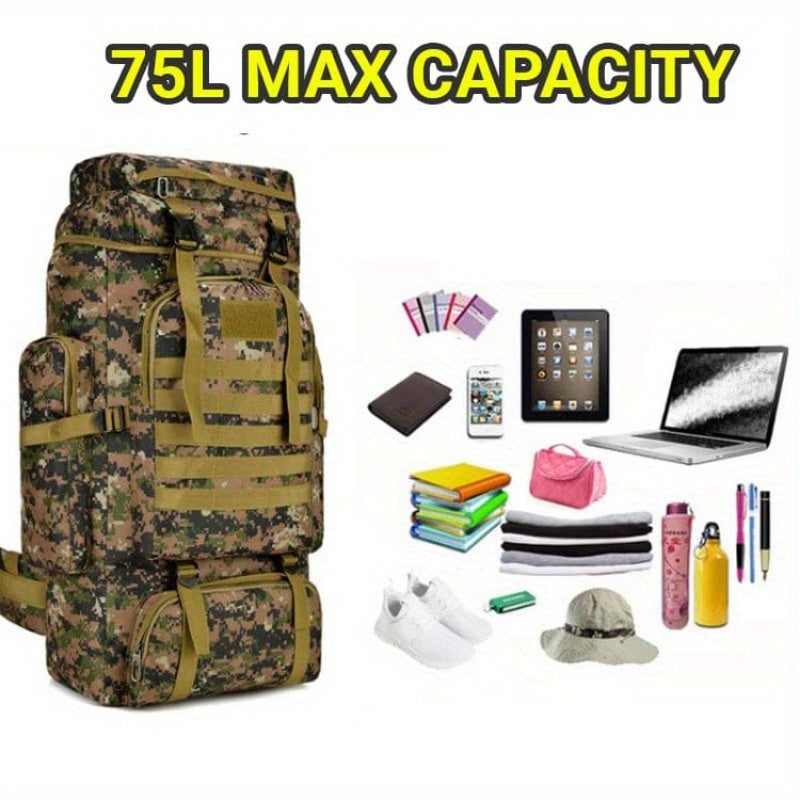 19.81gal Outdoor Hiking Camouflage Mountaineering Backpack With Large Capacity Sport Fitness Bag Gym Bag Halloween Black Friday Christmas Thanksgiving Gift - Deni Sport Health