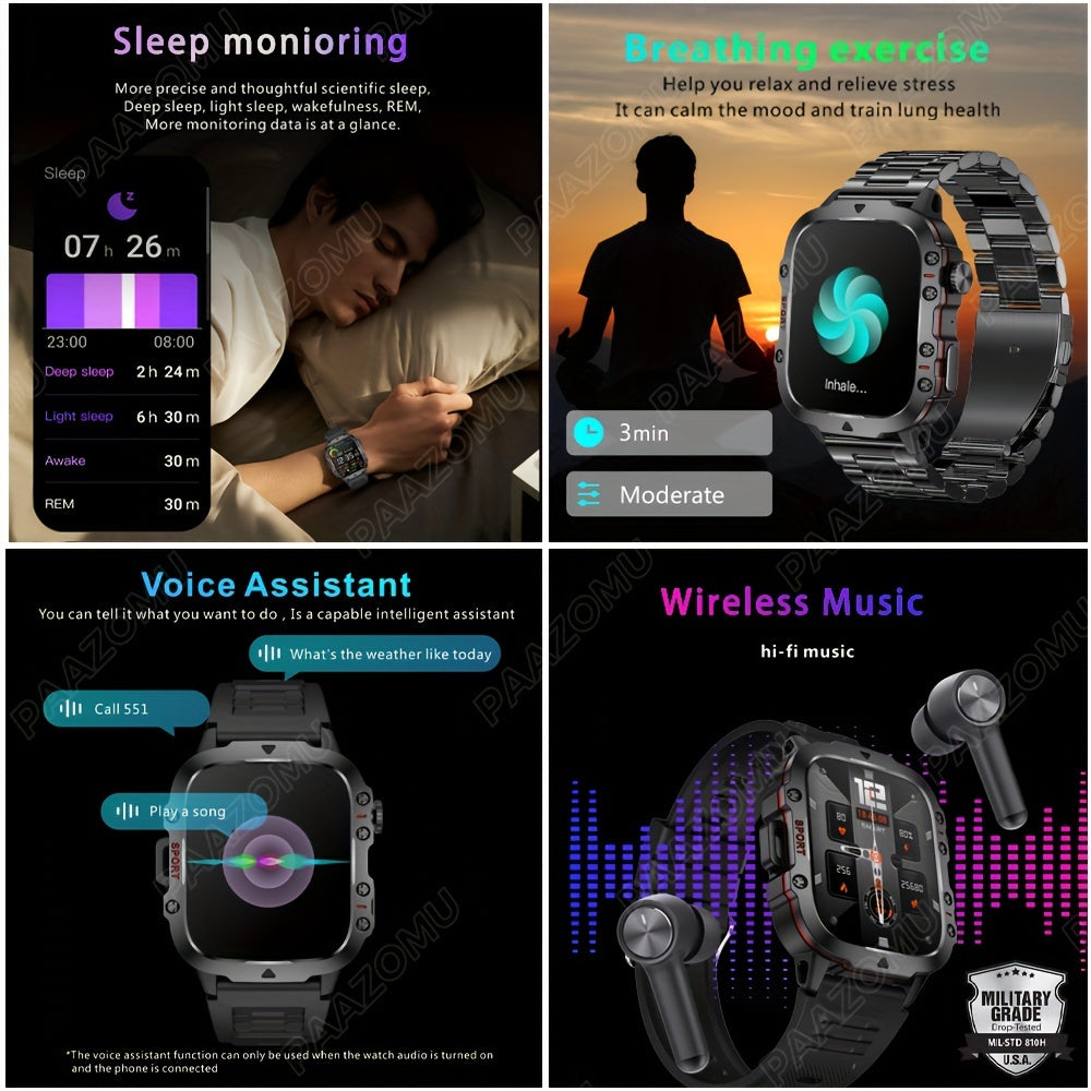 New Rugged Smart Watch Men Wireless Call IP68 Sport Fitness AI Voice Outdoor Smartwatch For Mobile Phones - Deni Sport Health