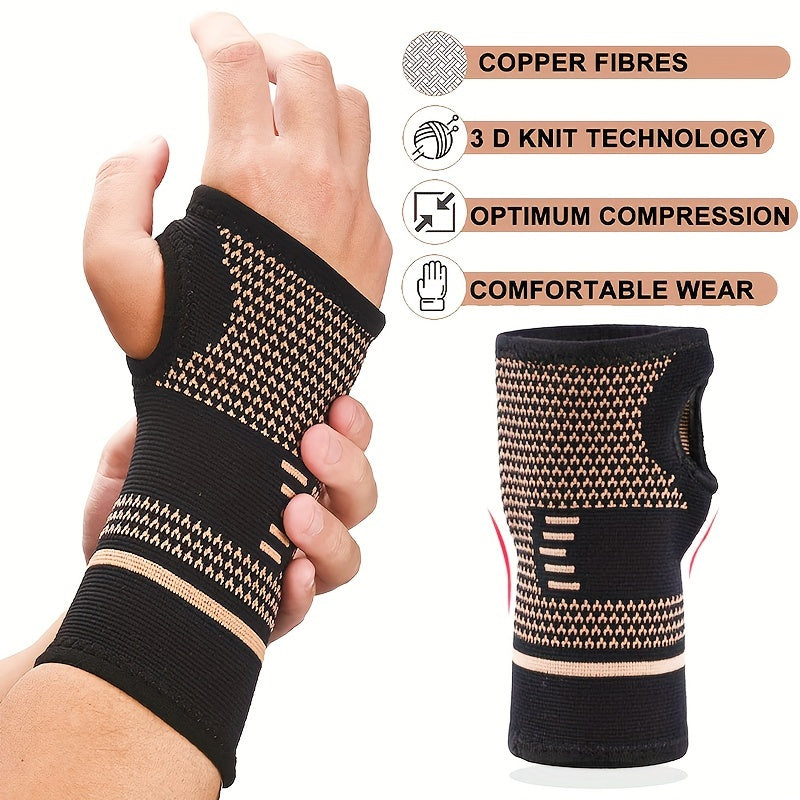 1pc/2pcs Copper Wrist Compression Sleeves, Elastic Wrist Support Sleeve Wrist Brace For Tendonitis, Arthritis, Breathable Carpal Tunnel Hand Brace For Sport, Fitness, Workout, Typing - Deni Sport Health