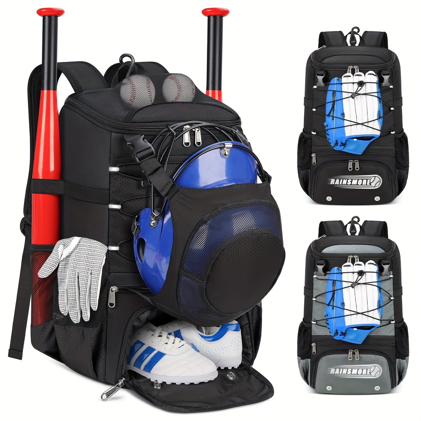 Baseball Bag Large Capacity Softball Bags for Adult Youth Baseball Backpack with Shoe Compartment Softball Bat Bag for T-Ball & Softball Equipment Sport Fitness Bag Gym Bag Halloween Gift Christmas Gift Black Grey - Deni Sport Health