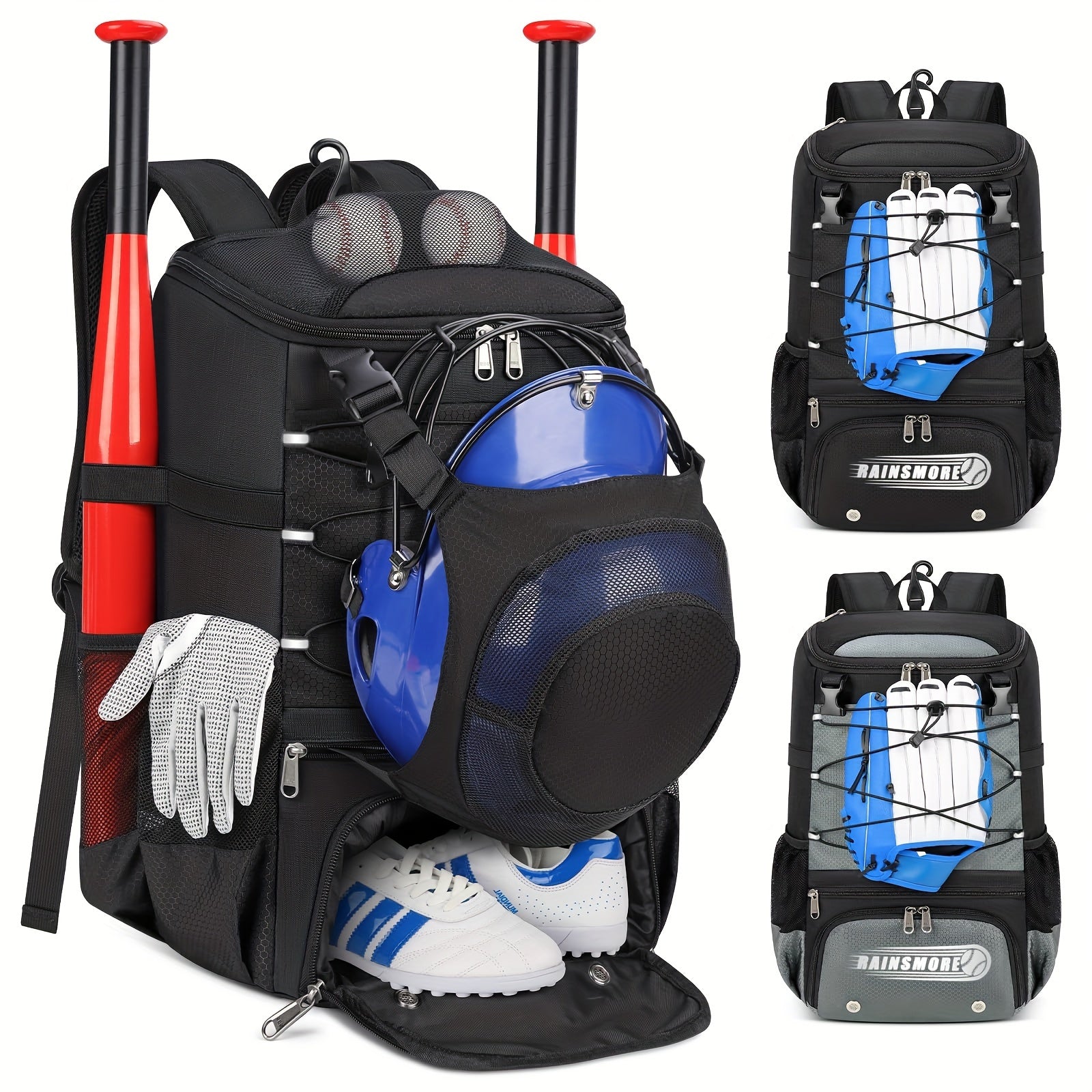 Baseball Bag Large Capacity Softball Bags for Adult Youth Baseball Backpack with Shoe Compartment Softball Bat Bag for T-Ball & Softball Equipment Sport Fitness Bag Gym Bag Halloween Gift Christmas Gift Black Grey - Deni Sport Health