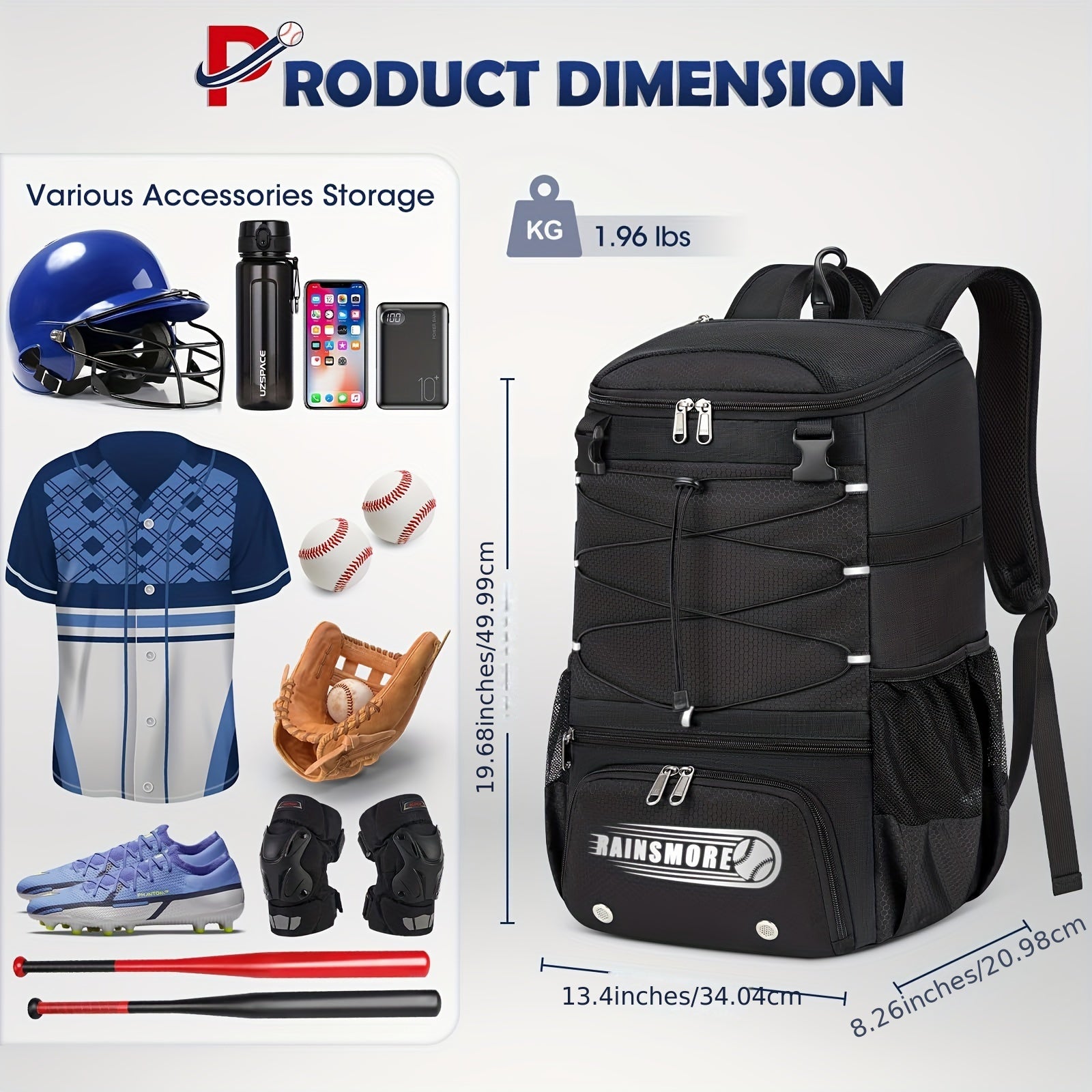 Baseball Bag Large Capacity Softball Bags for Adult Youth Baseball Backpack with Shoe Compartment Softball Bat Bag for T-Ball & Softball Equipment Sport Fitness Bag Gym Bag Halloween Gift Christmas Gift Black Grey - Deni Sport Health