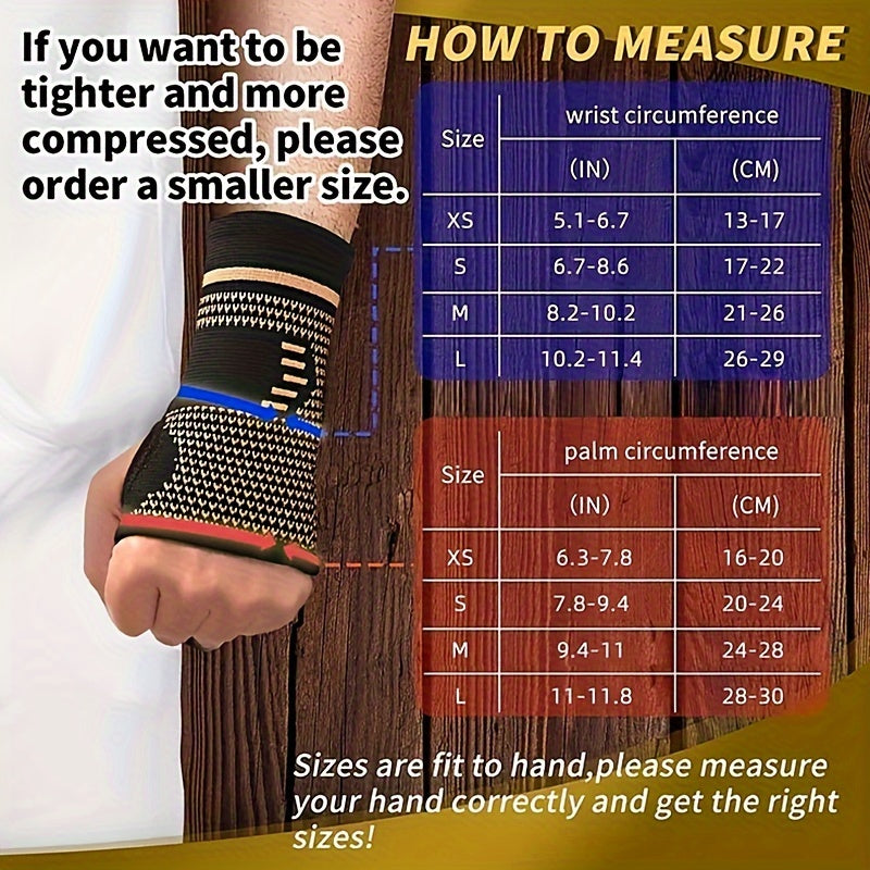 1pc/2pcs Copper Wrist Compression Sleeves, Elastic Wrist Support Sleeve Wrist Brace For Tendonitis, Arthritis, Breathable Carpal Tunnel Hand Brace For Sport, Fitness, Workout, Typing - Deni Sport Health