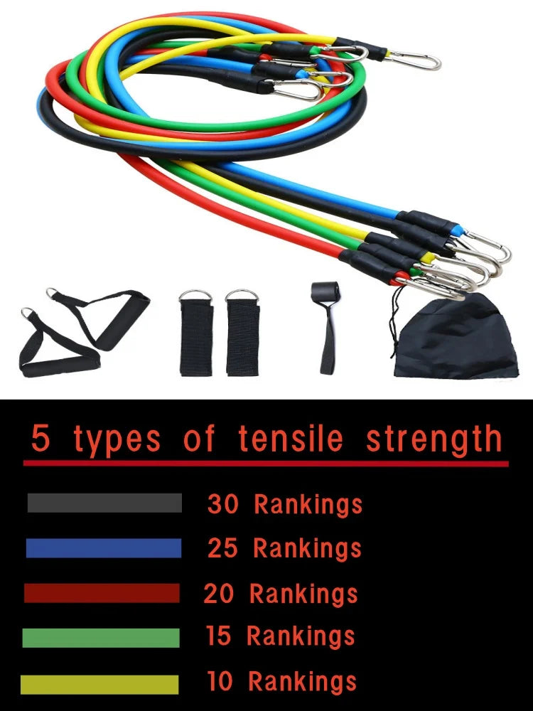 11 Pcs/Set TPE Resistance Band Set Fitness Band Pull Rope Elastic Training Band Handles Carry Bag Legs Ankle Straps