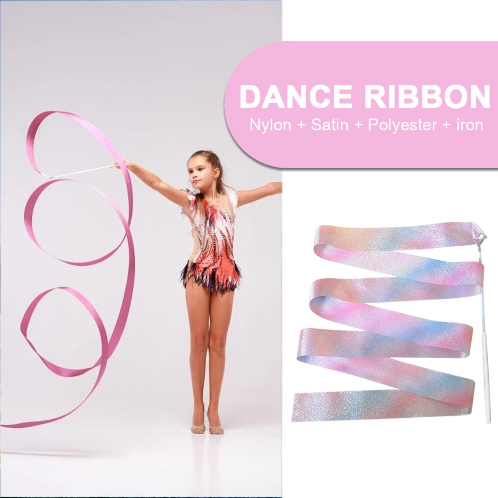 2/4M Colorful Gymnastic Ribbon Multifunction Rhythmic Gymnastics Ribbon Sparkling Dance Ribbon for Artistic Dancing Training