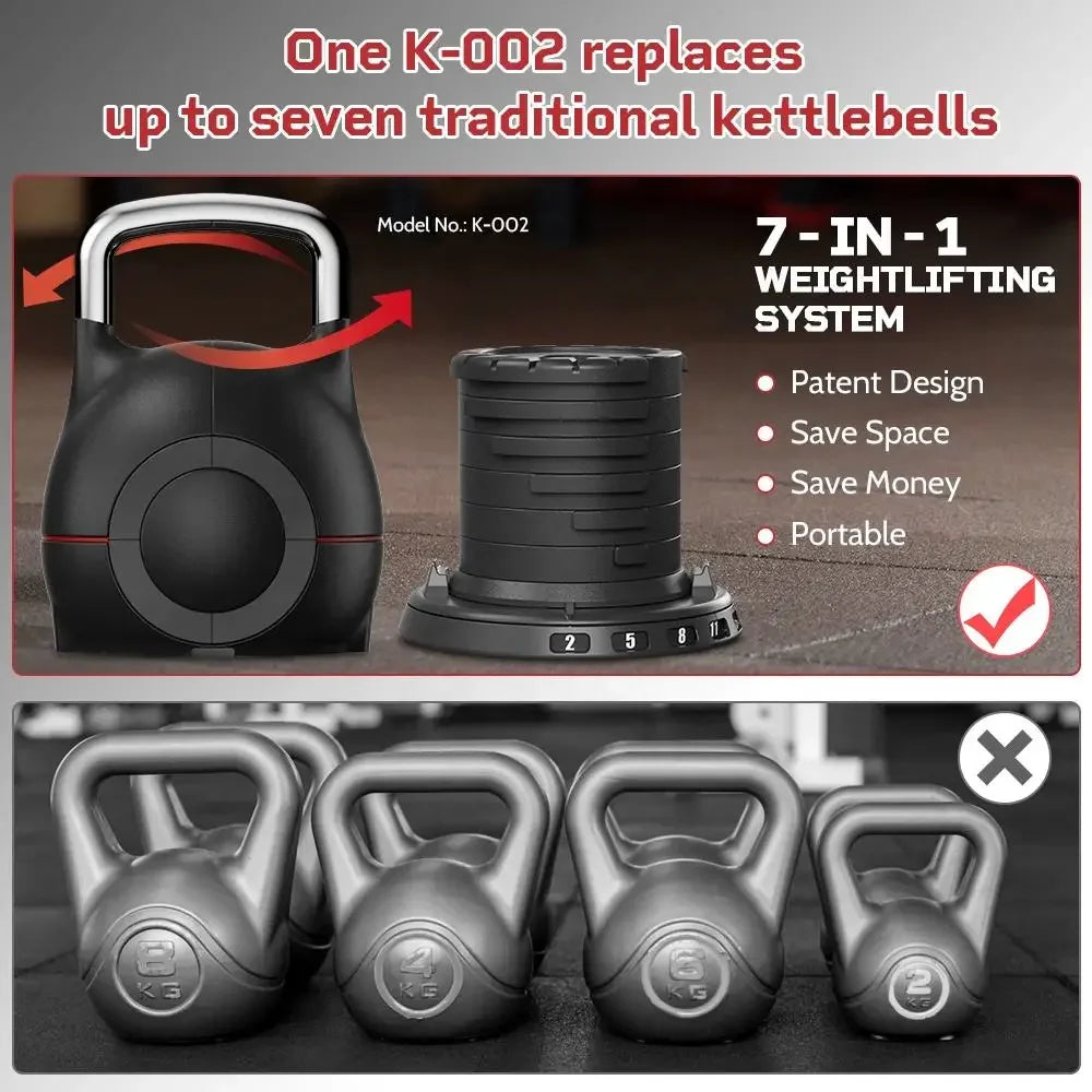 2-20 KG 7 in 1 Adjustable Kettlebell Grip for Dumbbel, Custom Logo OEM  7 in 1 Kettlebell With Adjustable Weights 20Kg 44Lb