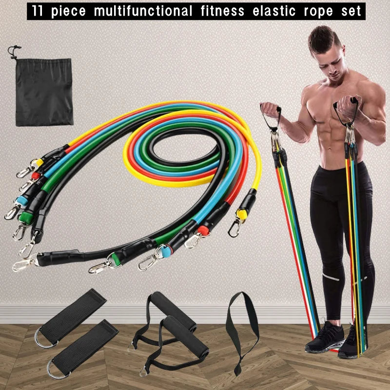 11 Pcs/Set TPE Resistance Band Set Fitness Band Pull Rope Elastic Training Band Handles Carry Bag Legs Ankle Straps