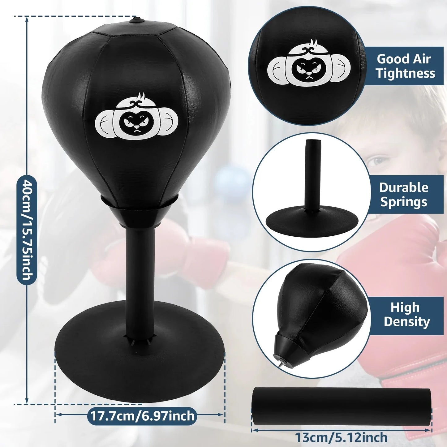 Desktop Punching Bag Desk Boxing Bag with Suction Cup Stress Relief Tabletop Punching Bag with Inflator Fun Punch Rage Bag Table