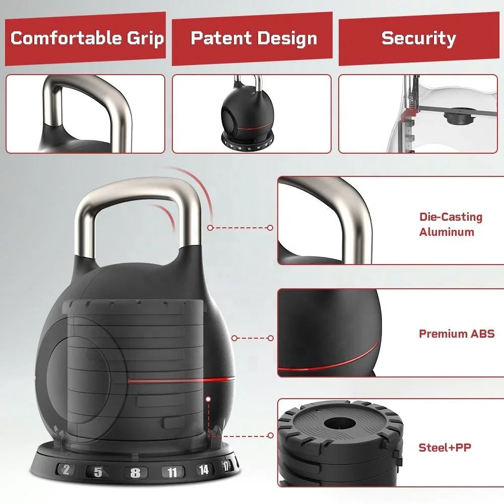 2-20 KG 7 in 1 Adjustable Kettlebell Grip for Dumbbel, Custom Logo OEM  7 in 1 Kettlebell With Adjustable Weights 20Kg 44Lb