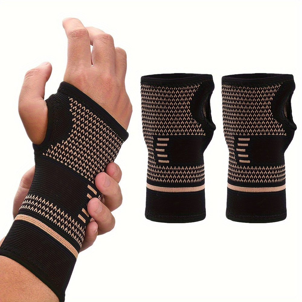 1pc/2pcs Copper Wrist Compression Sleeves, Elastic Wrist Support Sleeve Wrist Brace For Tendonitis, Arthritis, Breathable Carpal Tunnel Hand Brace For Sport, Fitness, Workout, Typing - Deni Sport Health