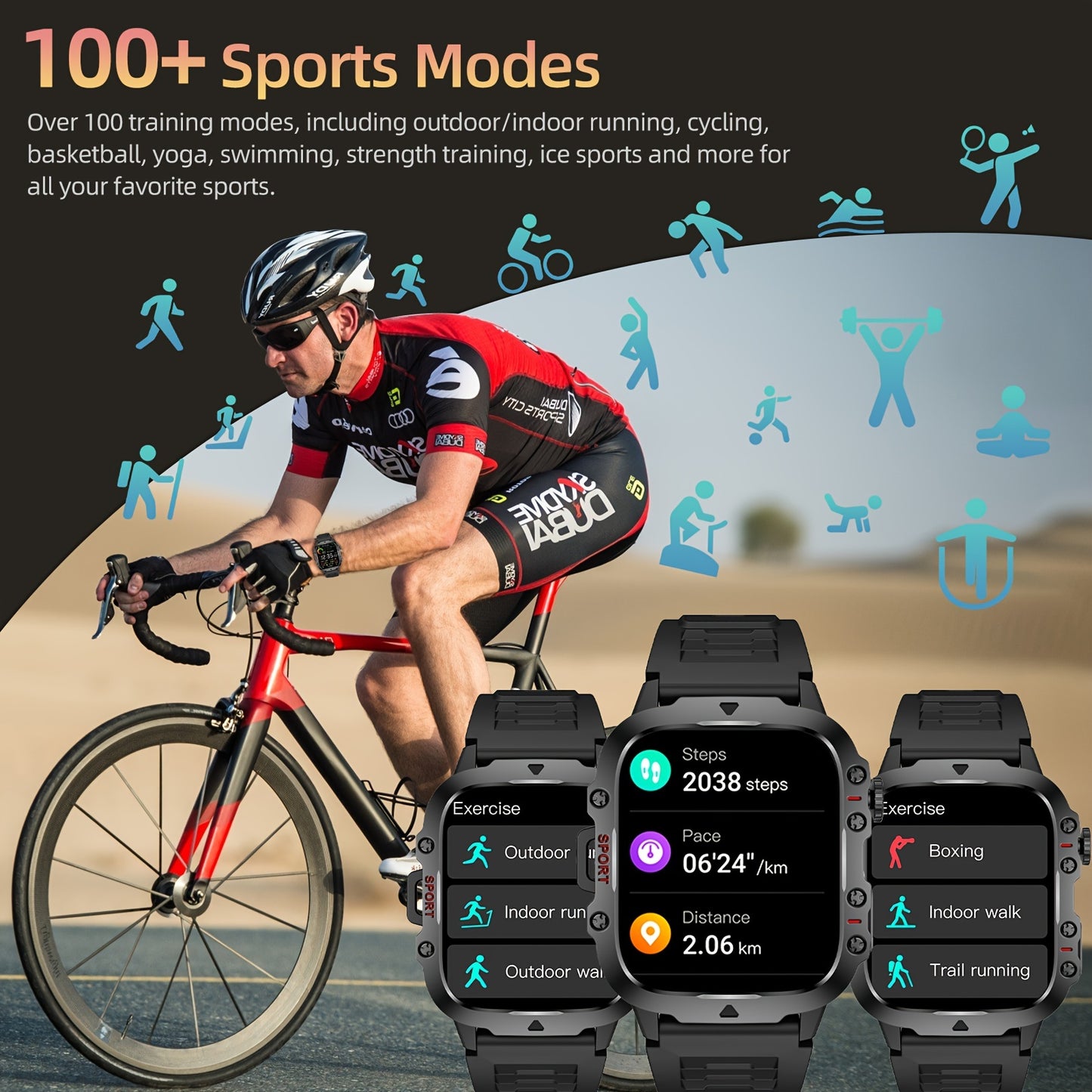 1pc Large 1.96" Touch Screen Smartwatch Pro - Multi-Sport Fitness Tracker, Answer/Make Calls, Message Notification, AI Control, Wireless Call, Heart Rate Monitor, Sleep Tracker, and More - Deni Sport Health