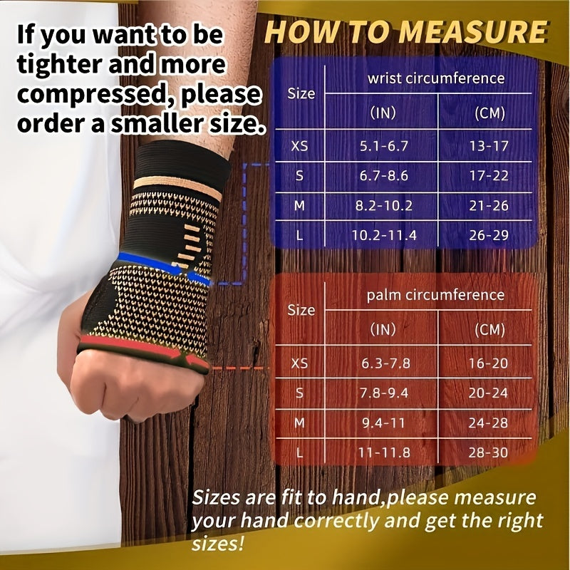 1pc/2pcs Copper Wrist Compression Sleeves, Elastic Wrist Support Sleeve Wrist Brace For Tendonitis, Arthritis, Breathable Carpal Tunnel Hand Brace For Sport, Fitness, Workout, Typing - Deni Sport Health