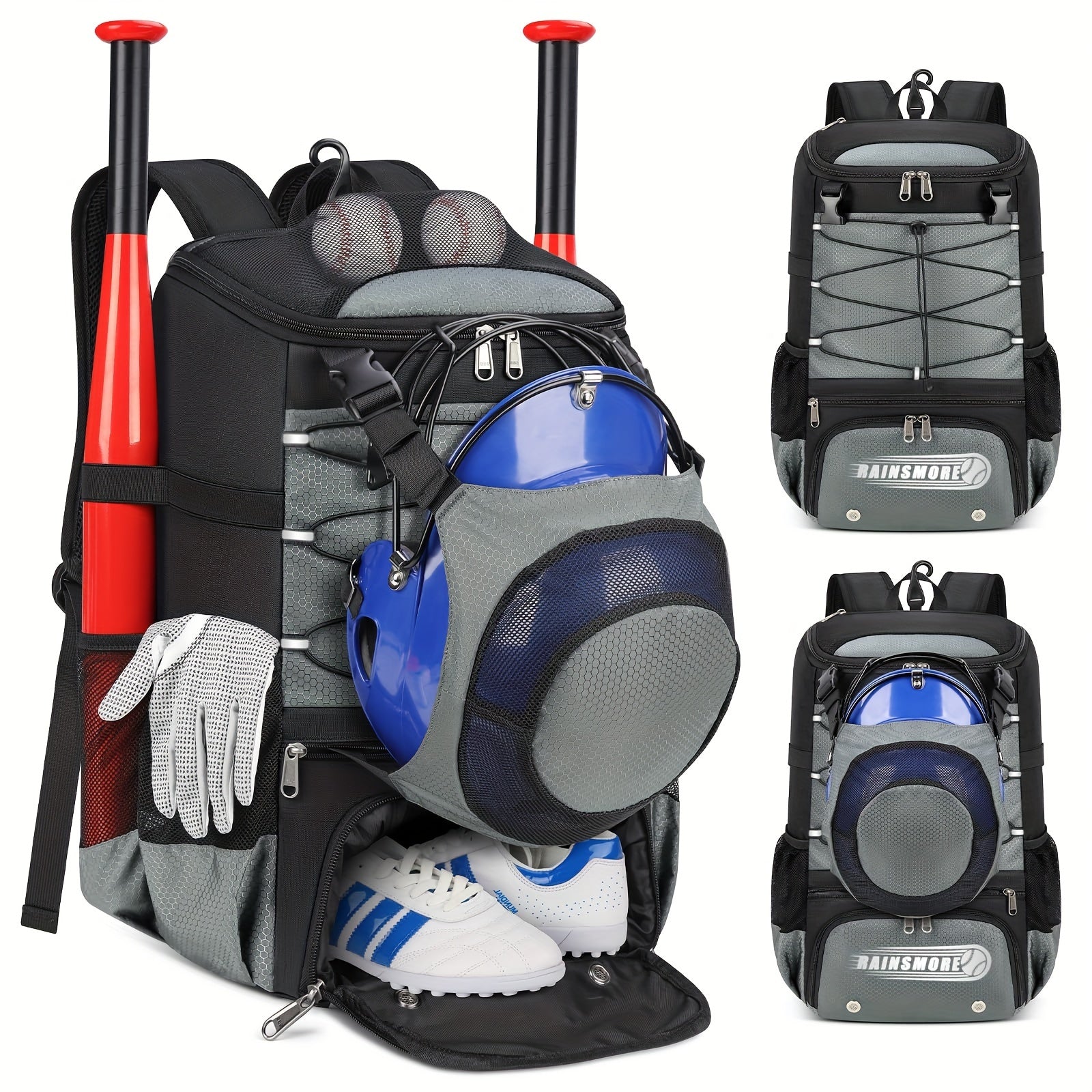 Baseball Bag Large Capacity Softball Bags for Adult Youth Baseball Backpack with Shoe Compartment Softball Bat Bag for T-Ball & Softball Equipment Sport Fitness Bag Gym Bag Halloween Gift Christmas Gift Black Grey - Deni Sport Health